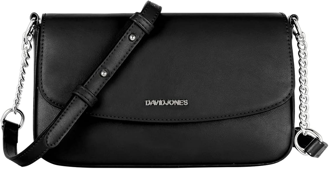 David Jones - Bandolera Mujer - Bolso de Mano Hombro Pequeño Cadena - Mensajero Cruzado PU Piel Cuero - Crossbody Bag Embrague Billetera Tarjeta Teléfono - Noche Shopping Ciudad Moda - Negro