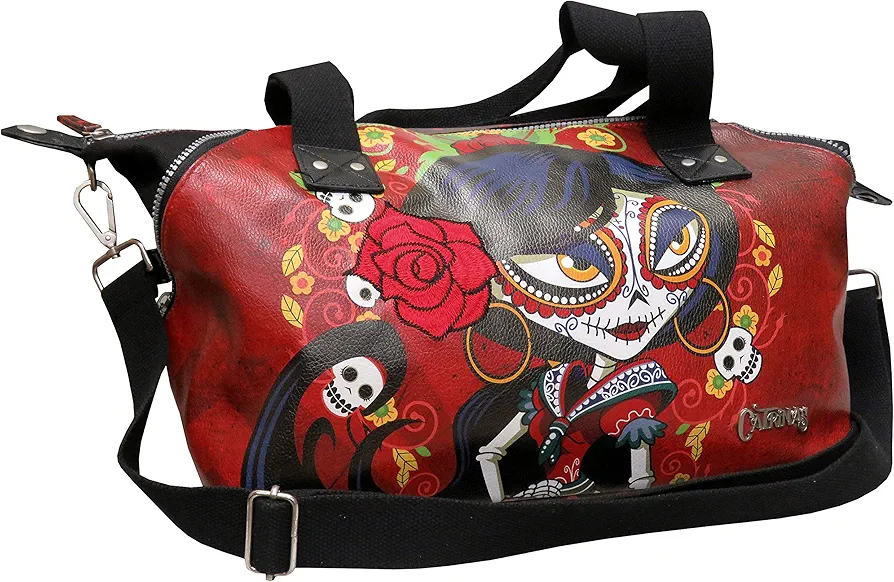 CYPBRANDS Catrinas- Bolso con Laterales Ampliables, Rosabella, Regalo mujer, Calaveras, CatrinasColor Rojo, Producto Oficial(CyP Brands)