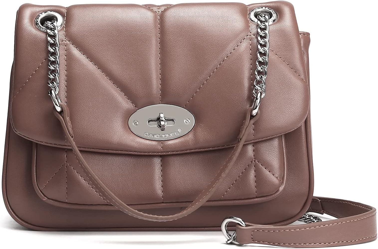 David Jones - Bolso Bandolera Acolchada Mujer - Bolso de Hombro Cruzado con Cadena Piel Sintética - Bolso Mano Cuero PU Tamaño Mediano - Bolso Elegante Torniquete Moda Clutch Embrague - Rosa Vieja