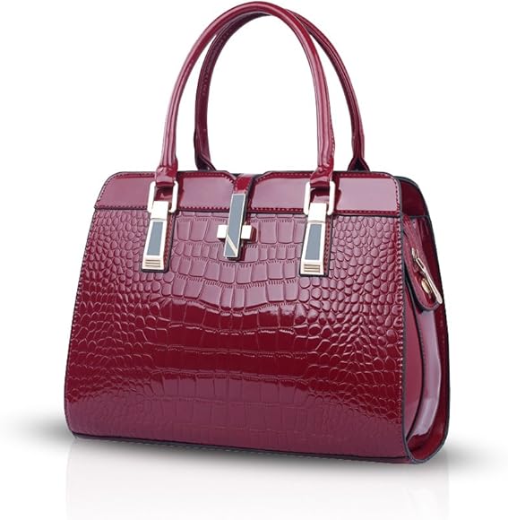 NICOLE&DORIS Bolsos de Las Señoras Bolsos Mujer Informal Nueva Bolso Bandolera Mujer PU Cuero de Patente Cáscara Bolso Hombro Portátil Bolsa Tote Grande Vino Tinto