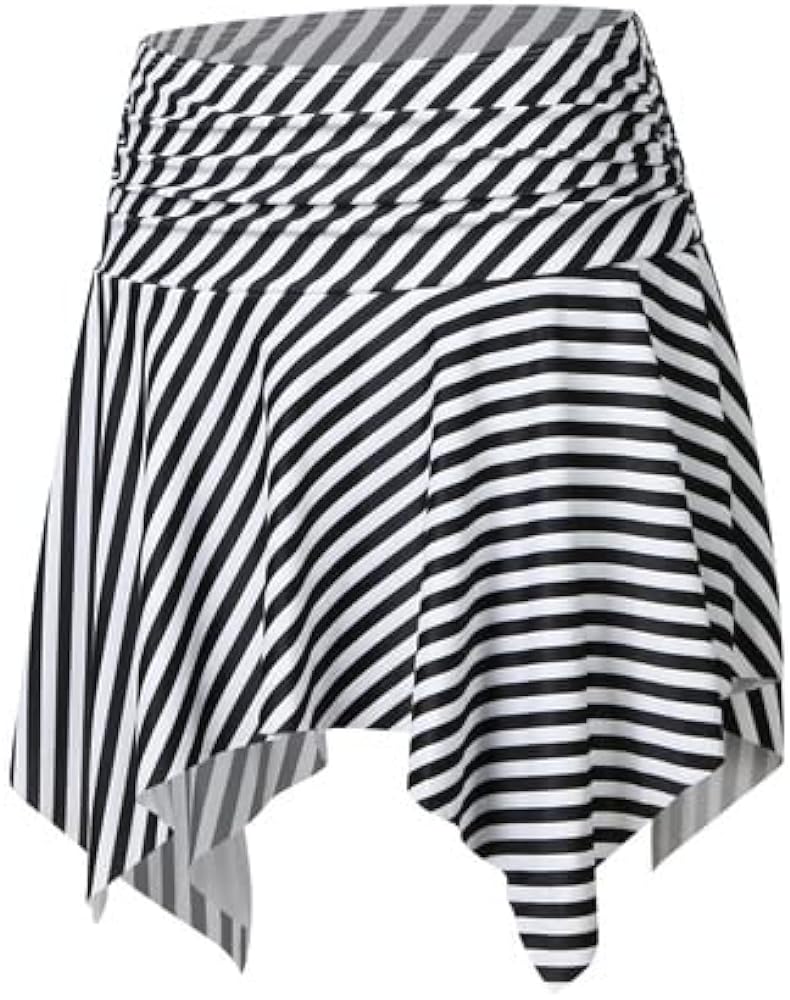 Women Ruched Swim Skirt Build-in Brief High Waisted Bikini Bottom Irregular Sporty Miniskirt