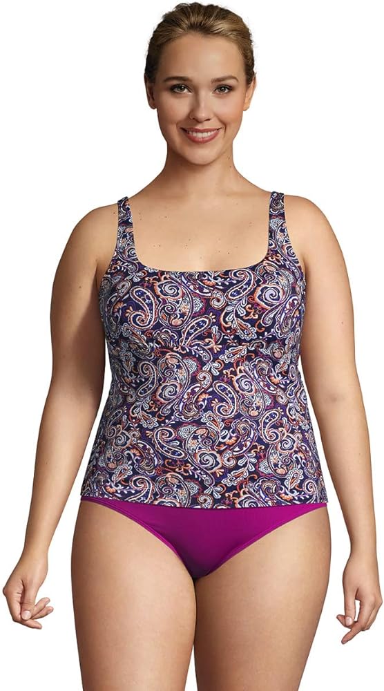 Lands' End Womens Chlorine Resistant Square Neck Tankini Top Deep Sea Navy Retro Paisley Dd-Cup Plus 16w