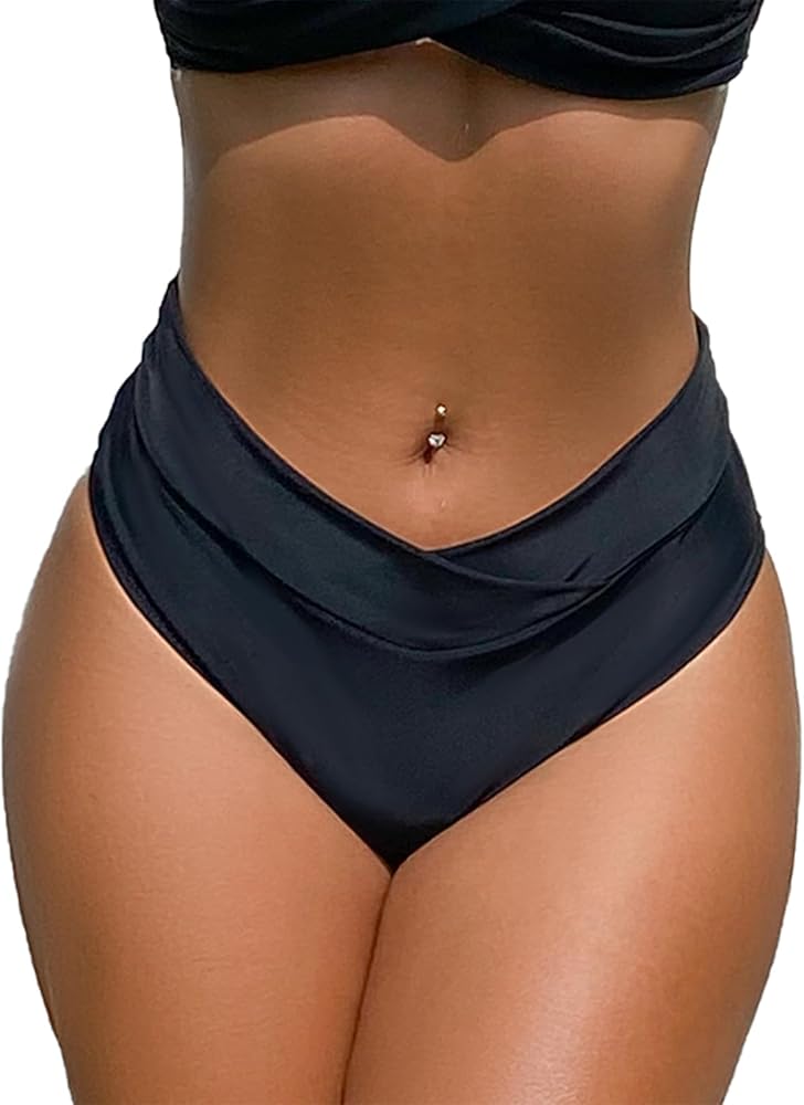 Women's High Waisted Bikini Bottom High Cut V Cut Cheeky Swimsuit Bathing Suit Bikini Bottoms