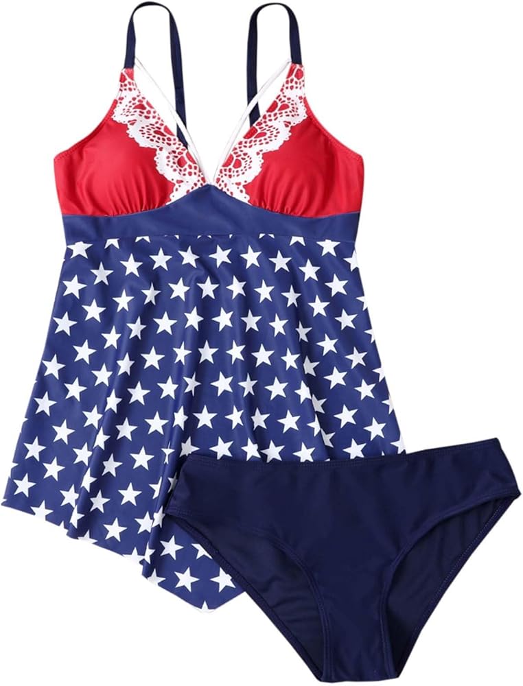 4th of July Two Piece Tankini Bathing Suits for Women Patriotic Tank Top with Boyshorts Bathing Suits, Black