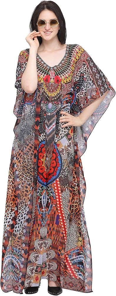 Multicolor Digital Printed Beachwear Multicolored Stones Womens Kaftan