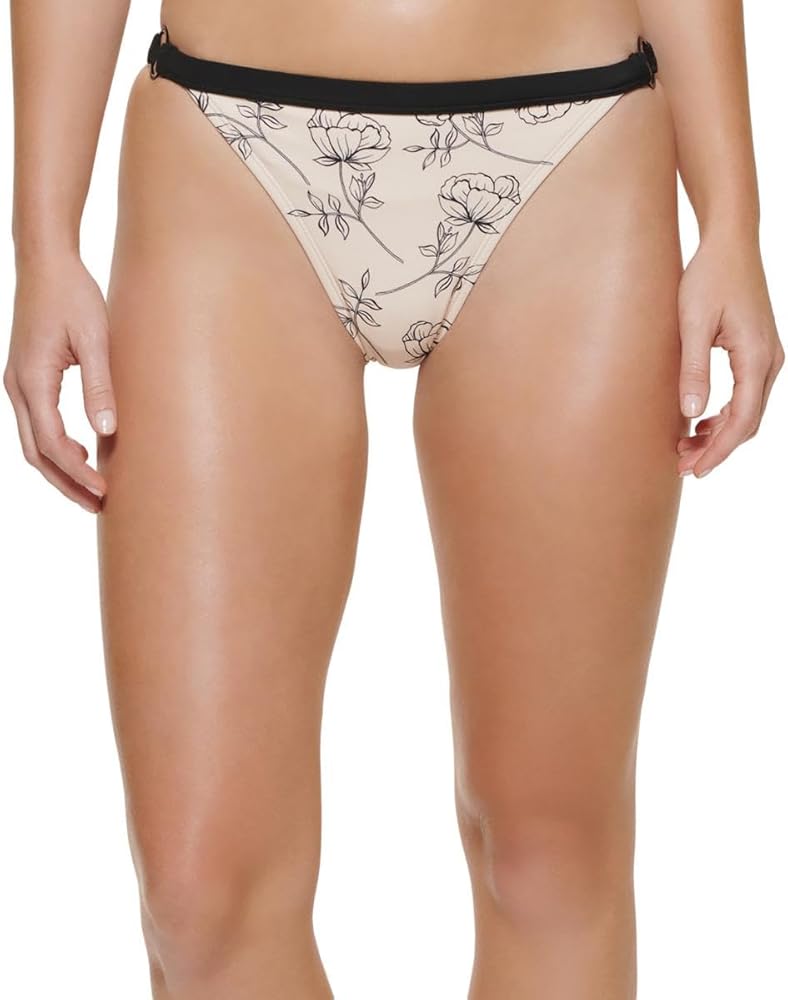 Calvin Klein Womens Floral Print Bikini Swim Bottom Separates Beige M