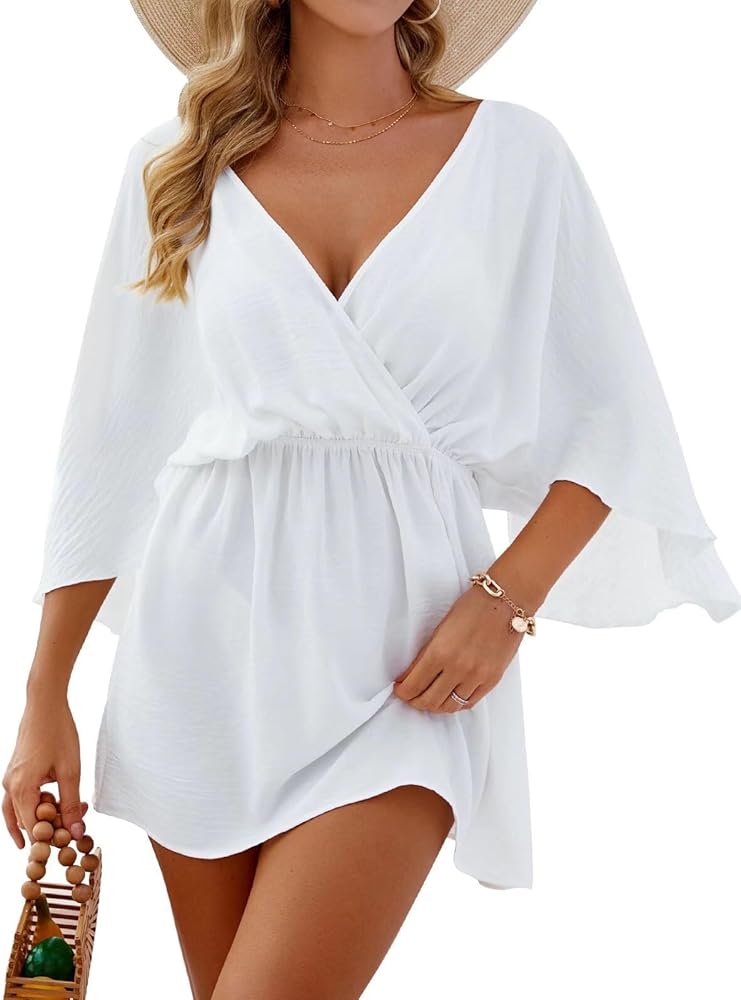 CiCiBird Women Sexy Bathing Suit Cover Up Swimsuit V Neck Coverup Dress Bikini Beach Tunic Top