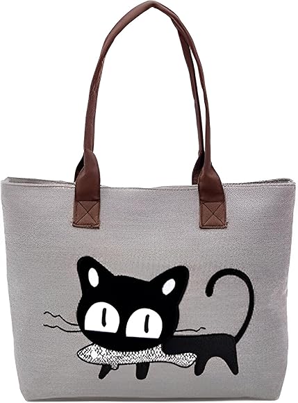 MINGZE Bolso, Nuevo Moda Mujer Bolsa de hombro Lindo bolso de gato Bolsa de lona Oficina Bolsa del almuerzo