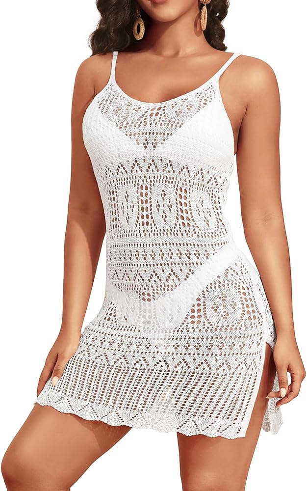 Pinup Fashion Swimsuit Cover Up Women Sexy Crochet Sleeveless Spaghetti Strap Coverup