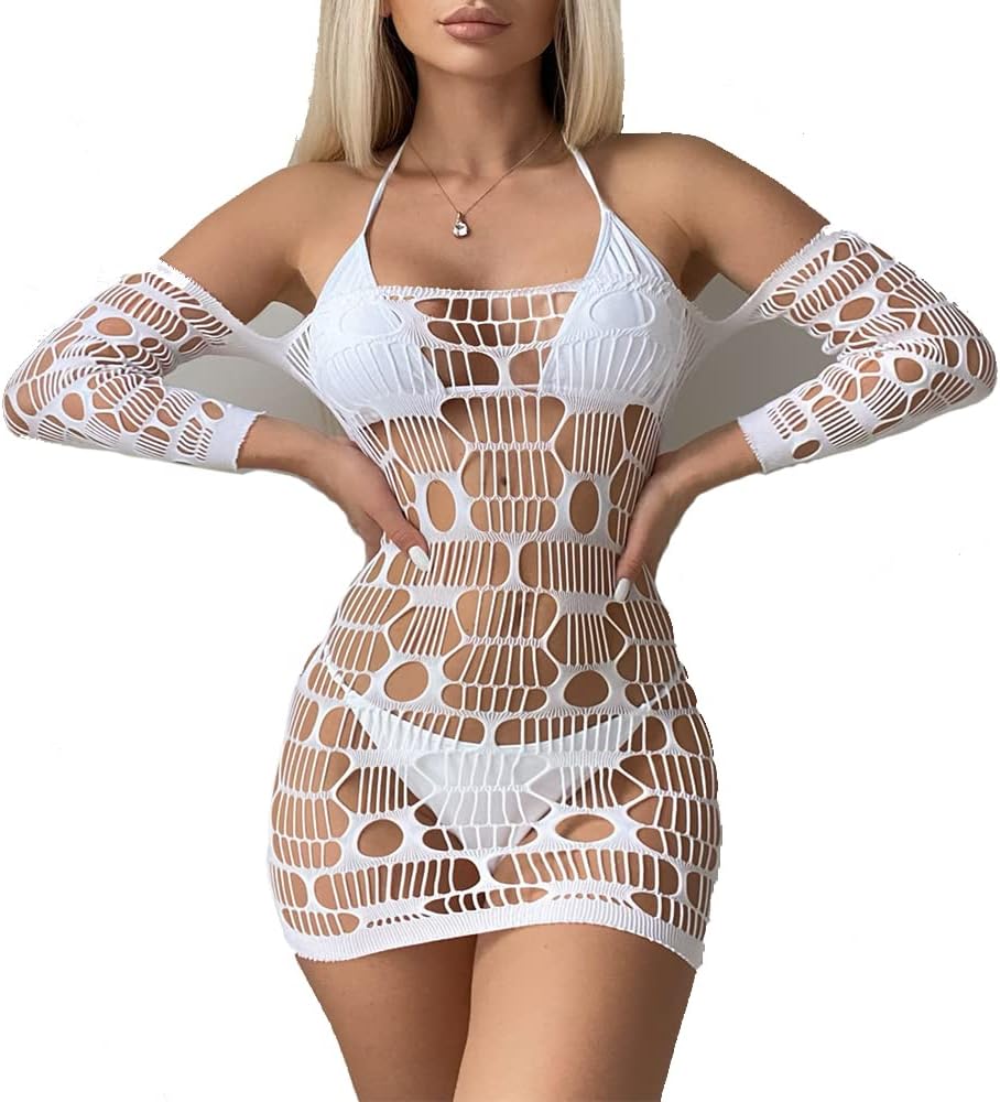 Hollow Out Crochet Bodycon Cover Up Swimsuit Mini Dress Sexy Lingerie Off Shoulder Beach Swimwear