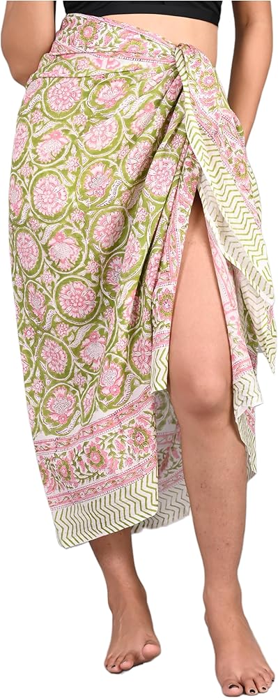 Cotton Printed Sarong Beach Bikini Scarf Womens Wear Swimsuit Cover Up, Pareo Stole Lightweight Shawl For Women (Design-27)