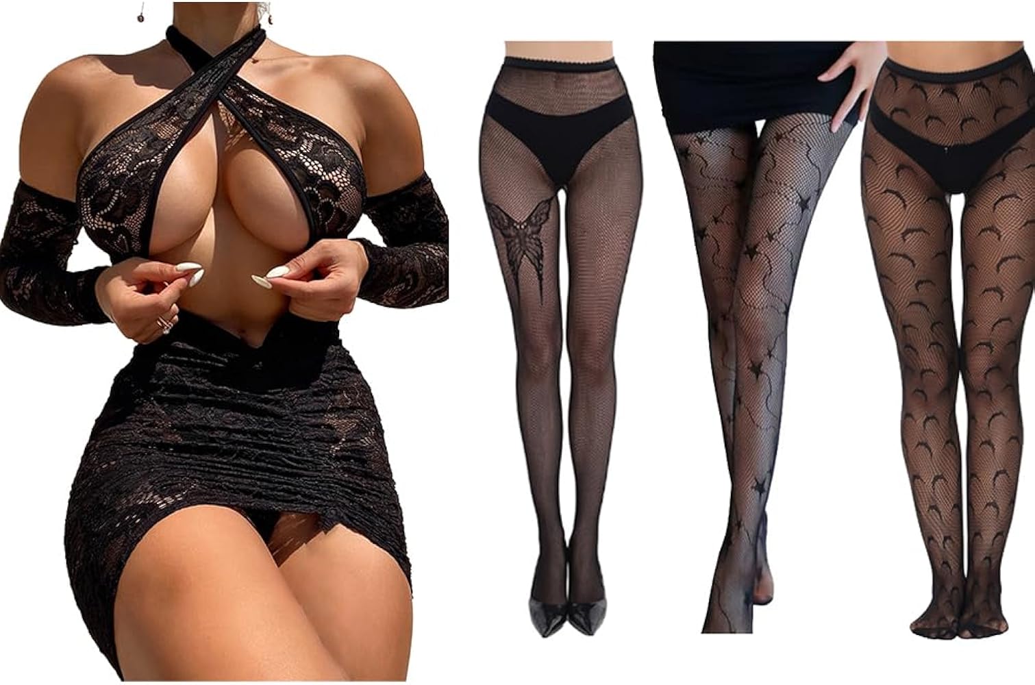 Fishnet Cover Up Dress With 3Pair Mesh Stockings