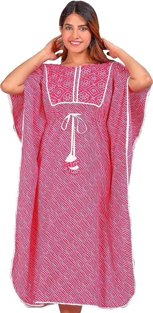 Yash Gallery Women's Rayon Bandhani Printed Kaftan