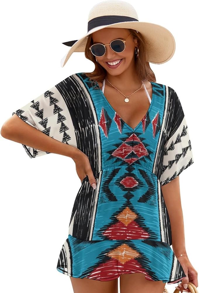 Swimsuit Cover Ups for Women V Neck Summer Beachwear Bikini Coverups, Summer Chiffon Bathing Suit Cover Up Dress