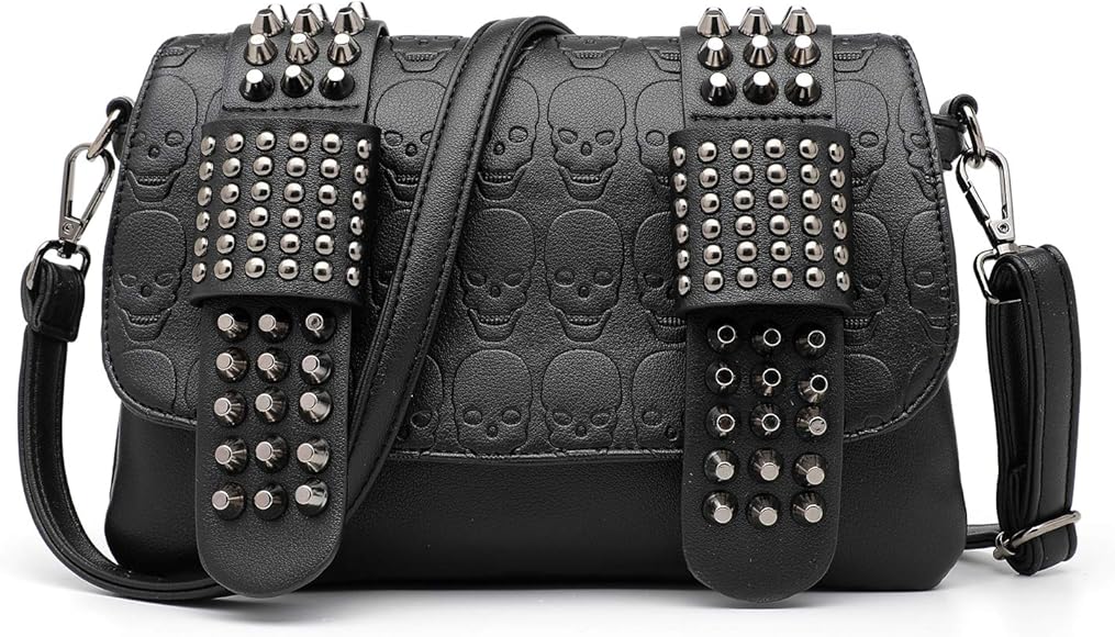 LUI SUI Bolso de Hombro con Remaches de Esqueleto Punk Femenino Bolso de Cuero PU Billetera