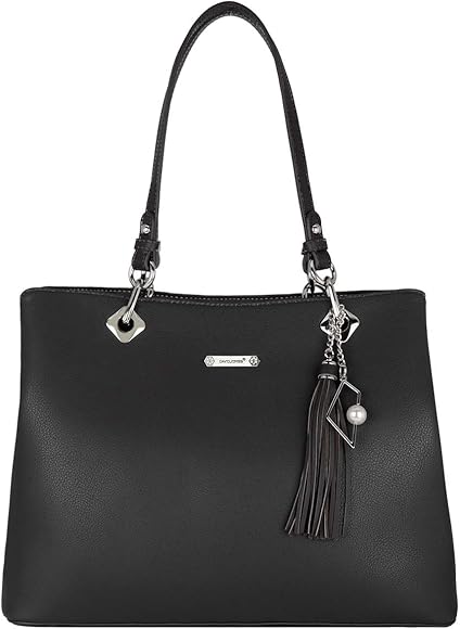 David Jones - Bolso de Hombro Grande Mujer - Bolso de Mano Cuero PU - Totalizador Asas Largas - Tote Shopper Bag Piel Trabajo Muchos Bolsillos Compartimentos Elegante - Negro