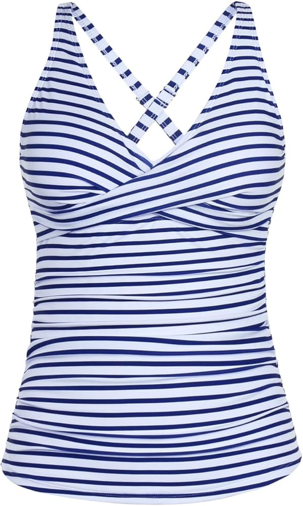 Yonique Tummy Control Tankini Top Only V Neck Swim Top Twist Front Bathing Suit Top No Bottom