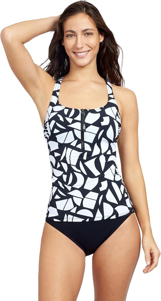 Gottex Women's Free Sport Geo Club D Cup Tankini Swim Top with Zip