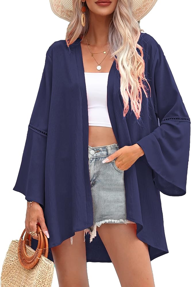 Yekaty Kimonos for Women Bell Sleeve Loose Kimono Cardigan Casual Open Front Beach Cover Up 2024