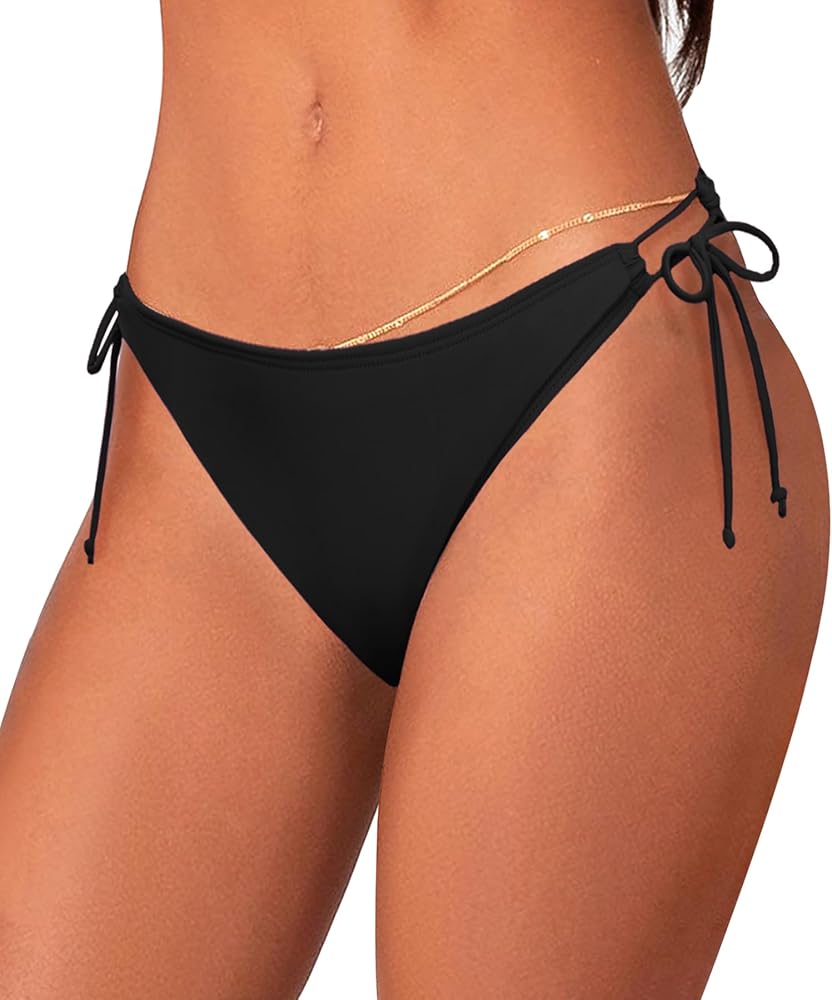 Women Bikini Bottoms Side Tie String Bikini Bottom Low Rise Swimsuit Bathing Suit Bottoms