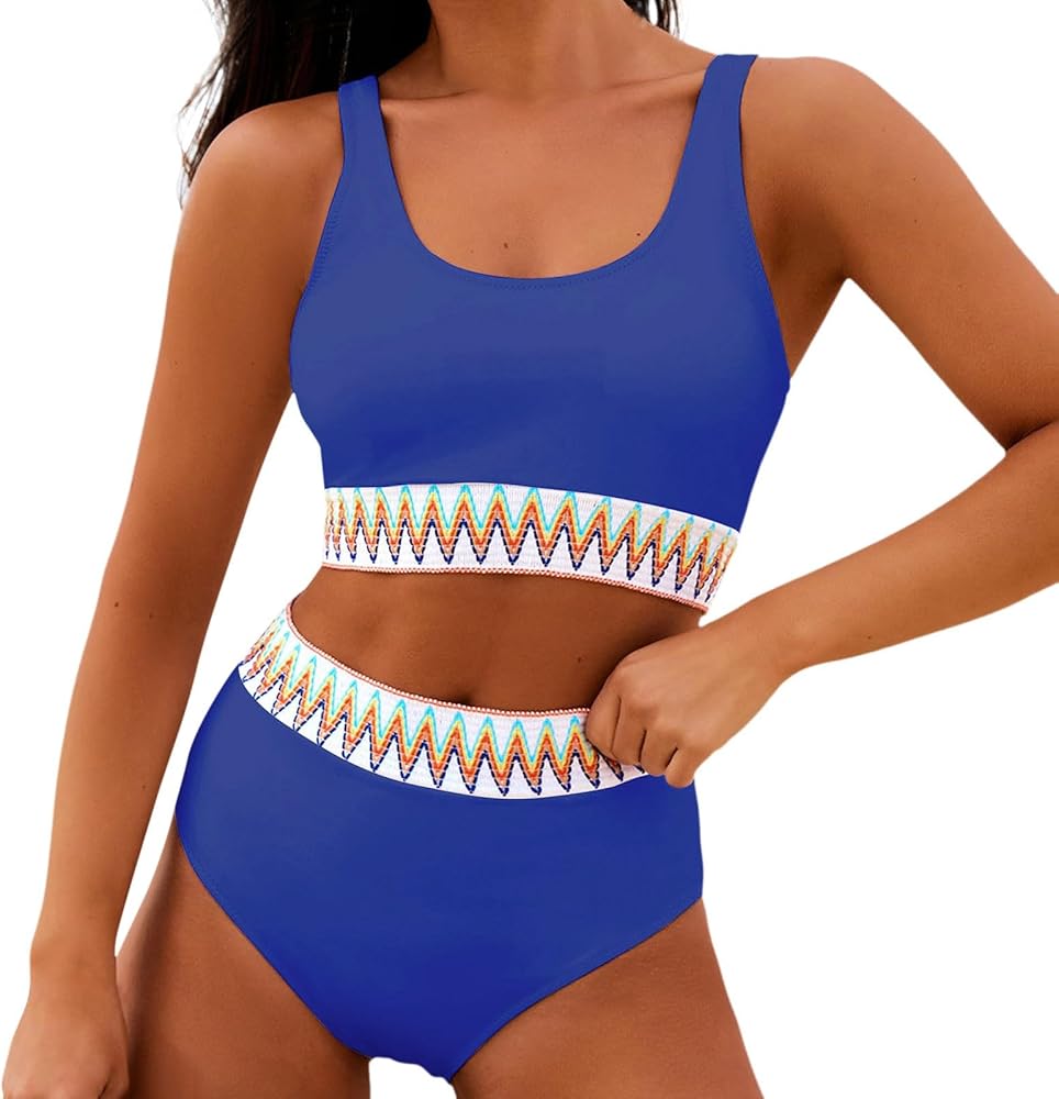 Women High Waisted Bikini Set Two Piece Swimsuits Push up Wrap Swim Suits Top Tummy Control Bathing Suit