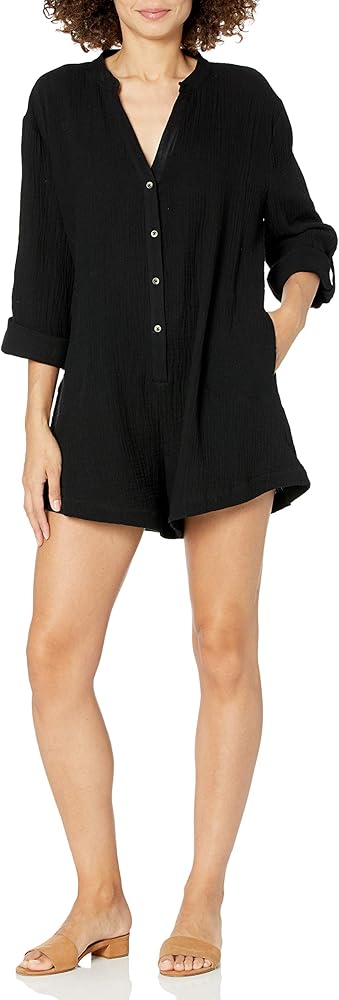 Seafolly womens Long Sleeve Button Front Romper Swimsuit Cover Up