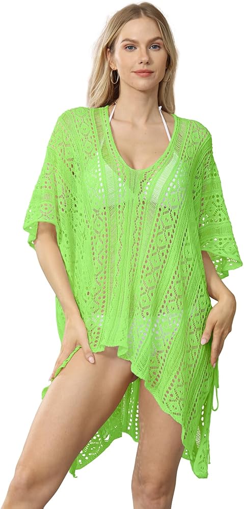 Crochet Swimsuit Cover Up - Diamond Mesh Knit Bikini & Bathing Suit Coverup Beach Dress for Women - Women's Coverups