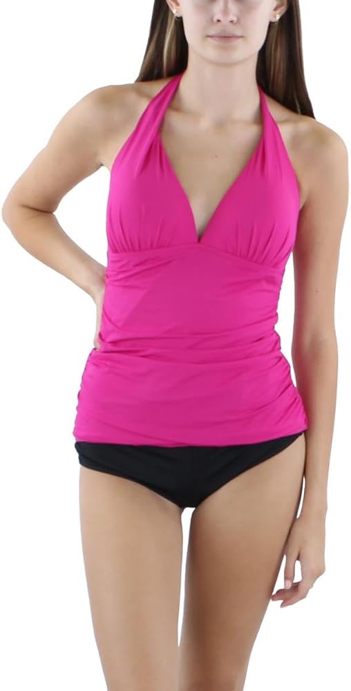 Lauren Ralph Lauren Womens Ruched Tankini Swim Top Separates Pink 4