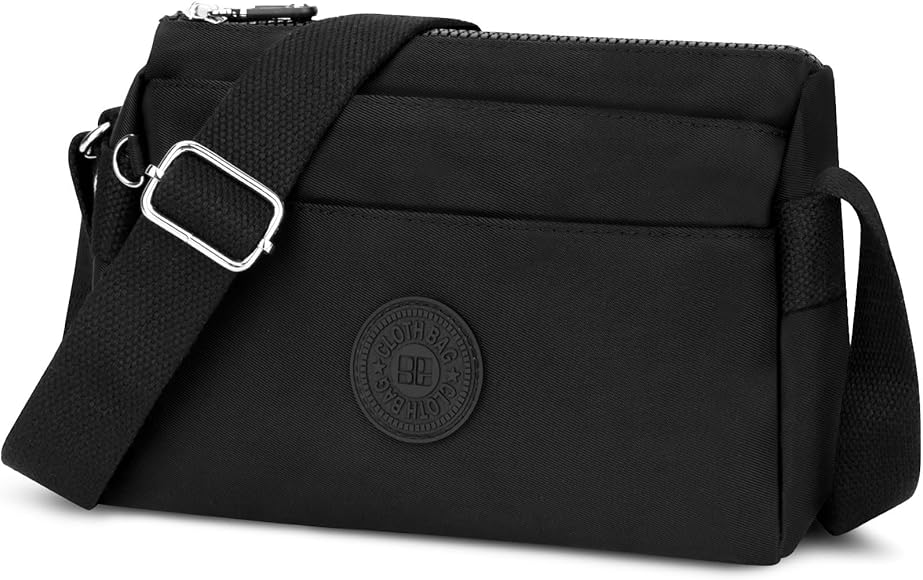 WACCET Bolso Bandolera Mujer, Bolso Bandolera para Mujer con Correa Ajustable, Crossbody Bolso Casuales Deportivos de Nylon Impermeable y Ligero para Viajes, Escuela y Trabajo (Negro)