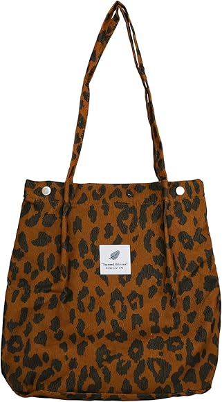 Husalsea Bolso Tote en Tela de Leopardo para Mujer - Gran Capacidad, Bolso Lona Mujer con Diseño Elegante y Práctico, Bolsa Tote de Pana con Estampado- Bolso de Hombro