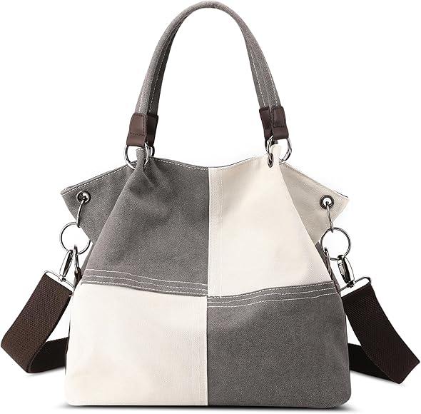 SODOLLEE Mujer Bolso Contraste de Color Bolso Bandolera Bolso de Mano Casual Lienzo Bolso de Hombro con Asa Superior para Compras Viajar Uso Diario Gris