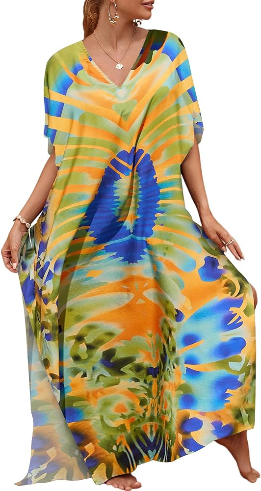 Bsubseach Loose Beach Cover Up Short Sleeve Caftan Casual Kaftan Dress for Women Swimsuit Coverup