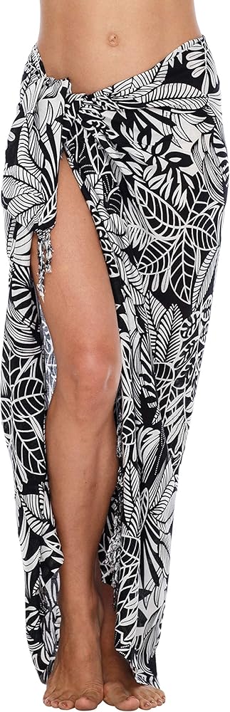 SHU-SHI Womens Beach Cover Up Sarong Swimsuit Cover-Up Pareo Coverups Print Black/White