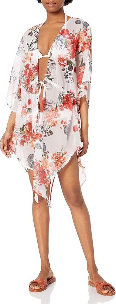 RACHEL Rachel Roy Women's Flutter Hem Drawstring Waist Kimono Style Swim Coverup