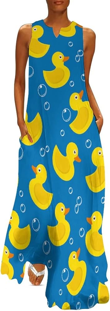 Rubber Yellow Duck Women's Sleeveless Dresses Casual Maxi Long Dress Tank Dress Beach Dress