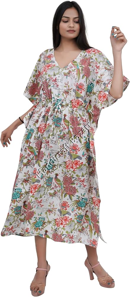 Cotton Kaftan Bikini Cover Ups Tunic Robe Lingerie Nightgown Woman Maxi Ethnic Beach Wear Dress