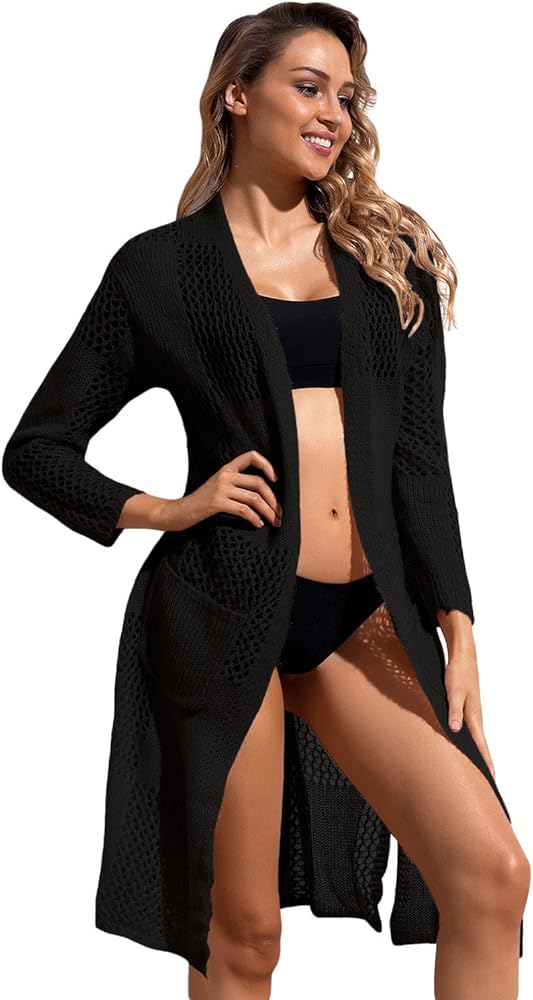 Women's Lightweight Knit Pocket Beach Cardigan Swimsuit Cover Up