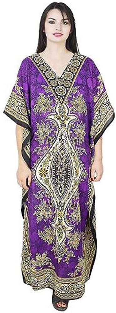 Kaftan for Women Night Dress Kimono Caftan Beach Maxi Boho Long Top Tunic Cover Up Printed Casual Purple