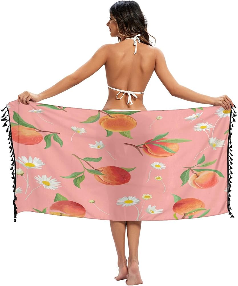 Peach Daisy Women's Beach Sarong Coverups Summer Bikini Swimsuit Wrap Skirts with Tassels