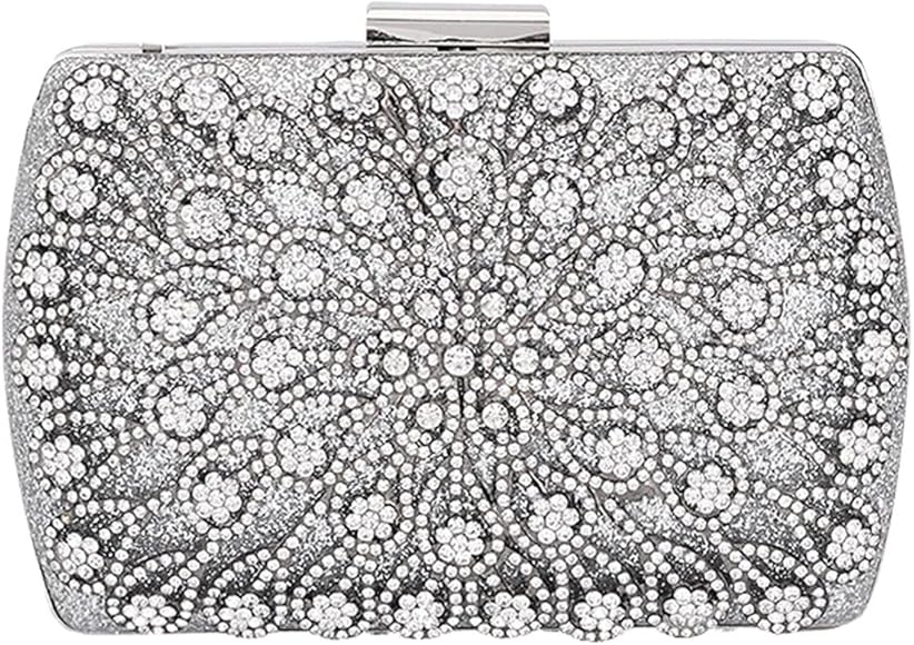 CORIOS Bolsa de Noche para Mujer Diamantes de Imitación Clutch Bolsos Bandolera con Cadena Bolso de Fiesta Bolso de Hombro para Fiesta de Graduación Boda Banquete Plata