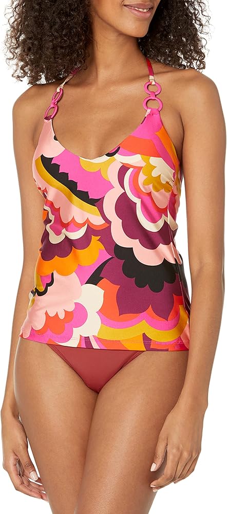 Trina Turk Women's Standard Fan Faire Tankini Top-Adjustable, Tie Back, Swimwear Separates