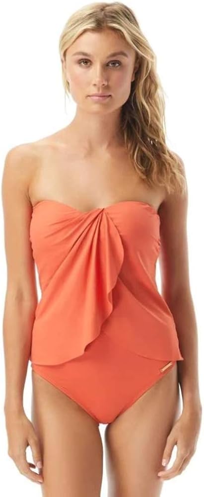 Vince Camuto Women's Standard Draped Bandini Top Swimsuit with Removable Straps