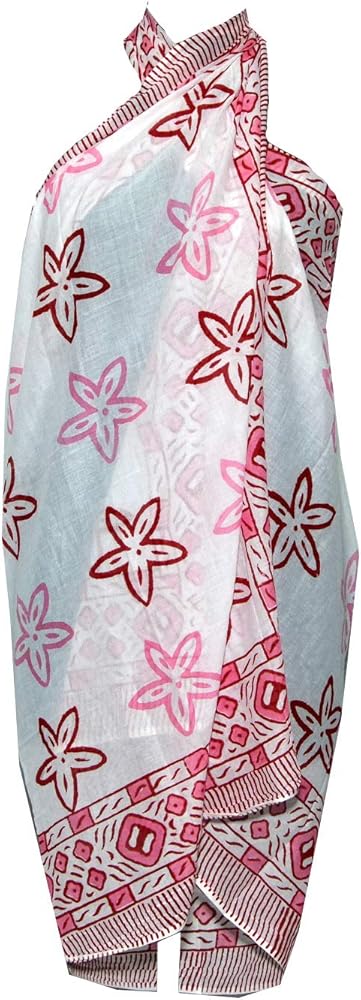 100% Cotton Hand Block Print Sarong Swimwuit Wrap Cover Ups Pareo Gift for Her Pink