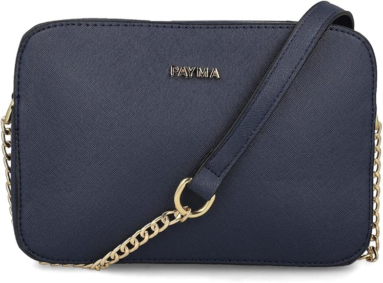 PAYMA - Bolso Bandolera Cuadrado de Mujer Piel Vegana. Bolso de Hombro con Cadena. Un Compartimento Principal. Uso Diario, Vestir, Viaje. Negro, Azul, Kaki, Marrón y Blanco