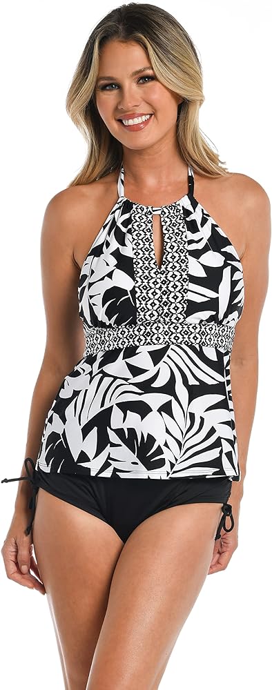 24th & Ocean Women's Strappy High Neck Tankini Swimsuit Top