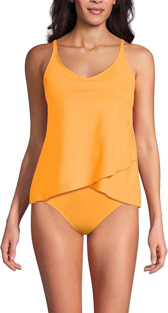 Lands' End Womens Chlorine Resistant V-neck Strappy Tulip Hem Tankini Top Sweet Mango Regular Medium