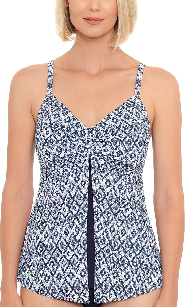 Twist-Front Flyaway Tankini Top Tile Island Navy Size 12