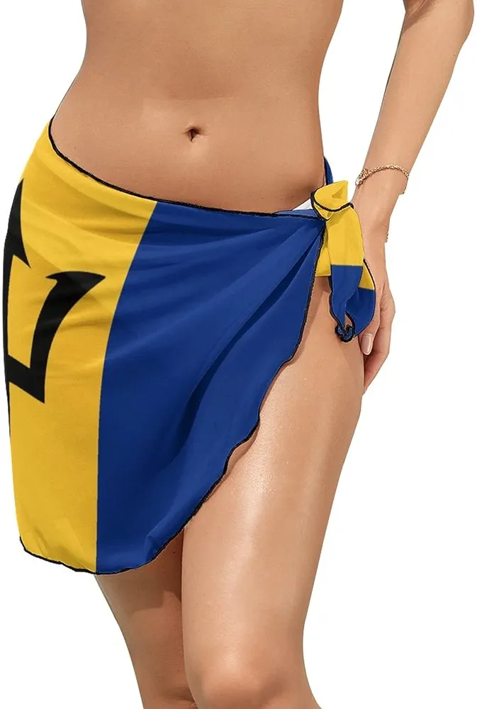 Barbados Flag Women's Short Sarongs Beach Wrap Skirt Chiffon Swimsuit Cover Up Bikini Pareo L