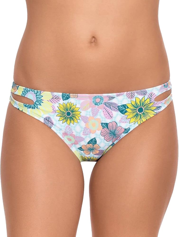 Womens Floral Cut-Out Swim Bottom Separates Blue M