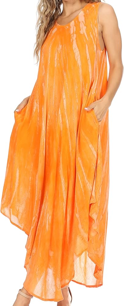 Sakkas Kara Long Draped Sleeveless Marbled Caftan Dress/Cover Up